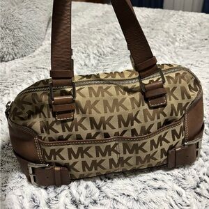 Michael Kors vintage jacquard Tan and Brown small Duffel Bag